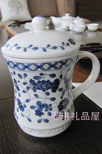 韩国进口 TOPMATE 厚实骨瓷梦花单水杯盖水杯马克杯茶杯会议杯 大