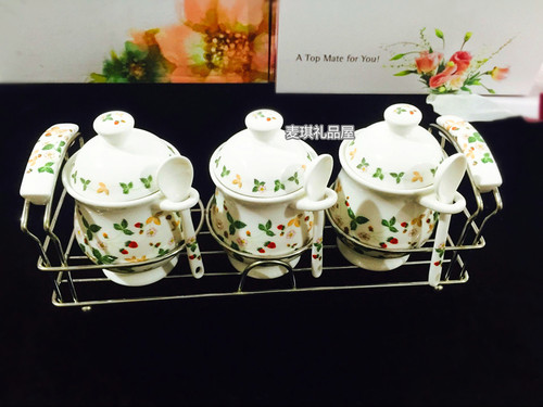 韩国进口 家用骨瓷密封收纳盒罐子调料盒味精盐罐调味料调味罐3P