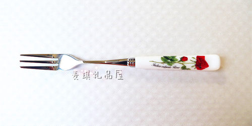 TOPMATE韩国厨美餐具进口红玫瑰陶瓷不锈钢西餐叉水果叉满五包邮
