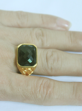 新款男士玛瑙宝石戒指黄铜镀金开口戒指越南24K金老板戒网红戒指