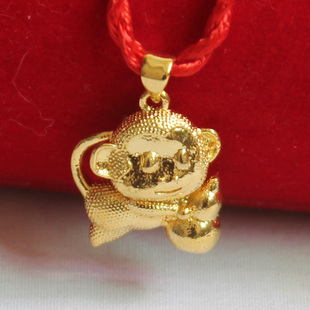 假黄金平安猴子项链吊坠24K金项链吊坠沙金生肖猴子坠送小孩礼物