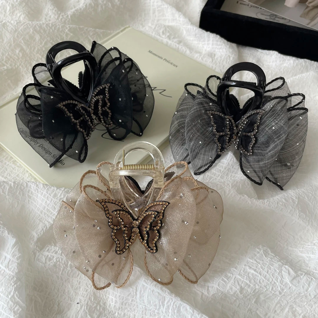 后脑勺蝴蝶泡泡水钻半扎发发夹子