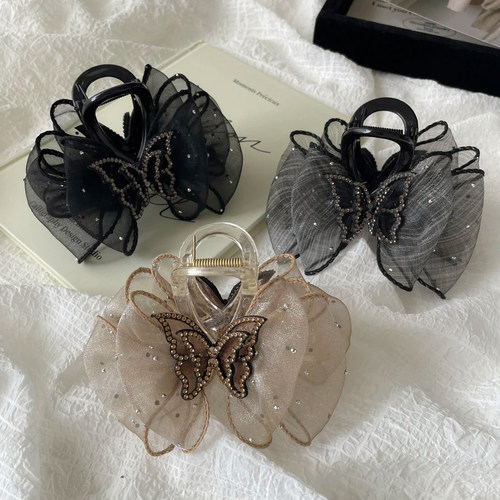 后脑勺蝴蝶泡泡水钻半扎发发夹子