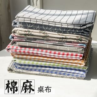 棉麻桌布ins风学生亚麻简约背景布田园长方形餐桌布茶几格子桌布
