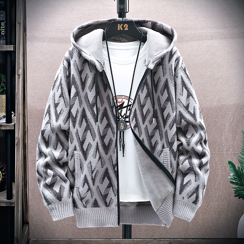 6957P652024新款毛衣外套男士冬季加绒加厚款潮流针织开衫男保暖，男装针织衫/毛衣，星座1706