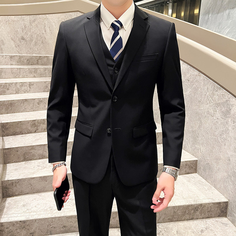 306P145 新款西装三件套新郎西服正装上班工作服大码修身男士礼服图片
