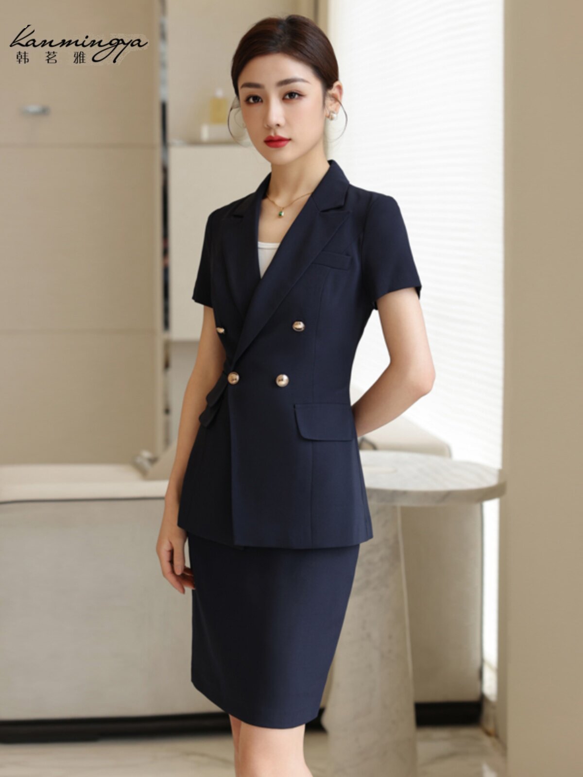 HAN MINGYAS WORK CLOTHES PROFESSIONAL TEMPERAMENT WOMENS SUMMER SHORT-SLEEVED  S DEPARTMENT HOTEL FRONT DESK WORK WEAR HIGH-END SUIT SKIRT