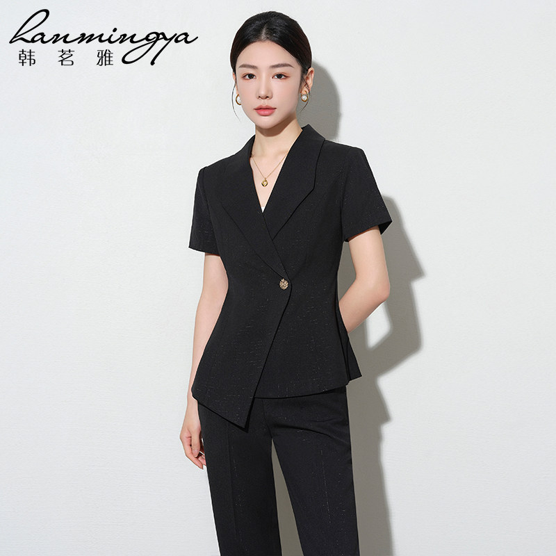 夏季黑色西装套装女2025新款高级感西服正装珠宝店销售经理工作服