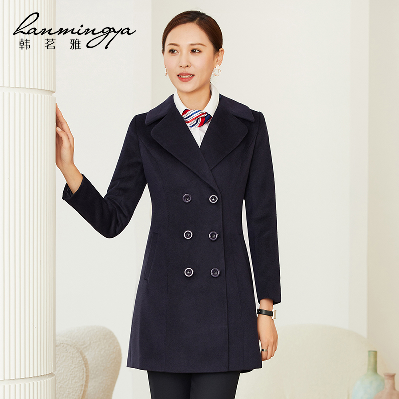 加棉双排扣修身职业呢子大衣工装