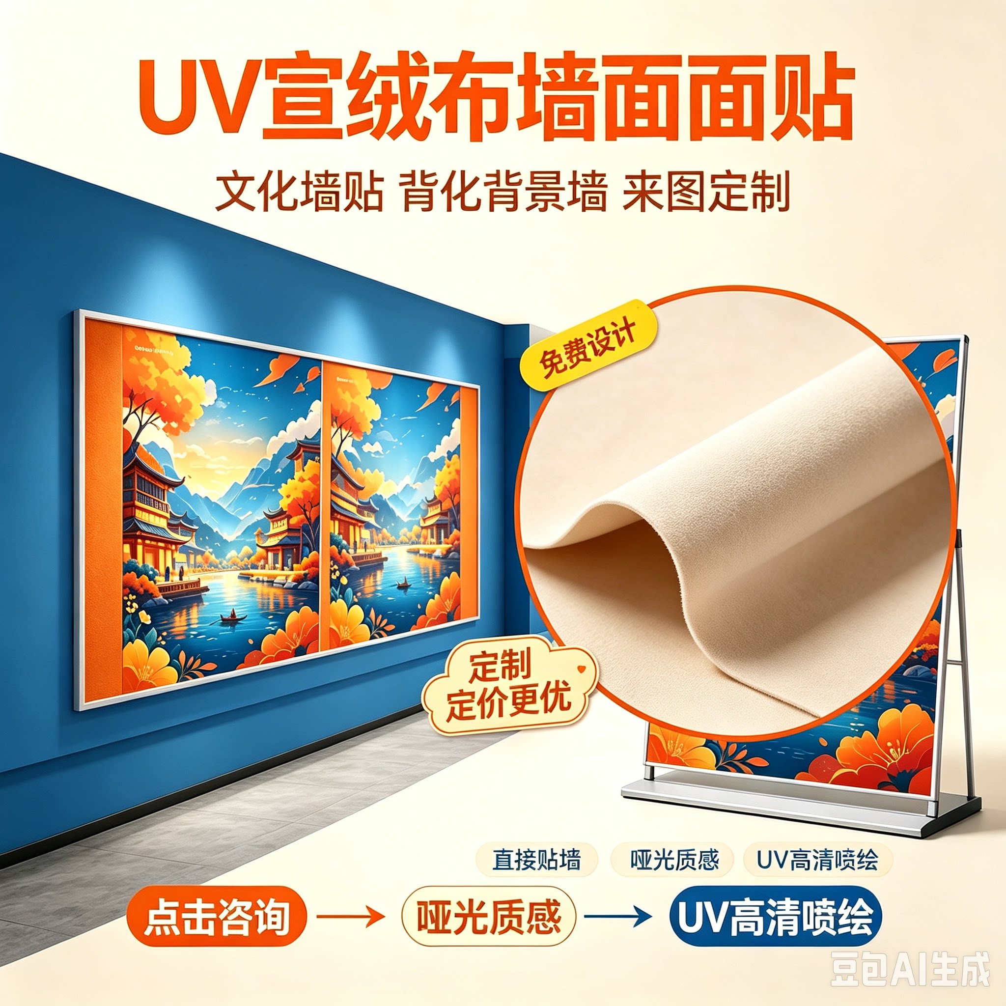 宣绒布展板 uv 打印墙体文化墙展览海报背景布 来图定制裱板制作