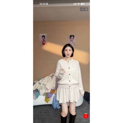 【雪姐专属】25059 黑白AB/米白 浣熊五颗扣开衫套装