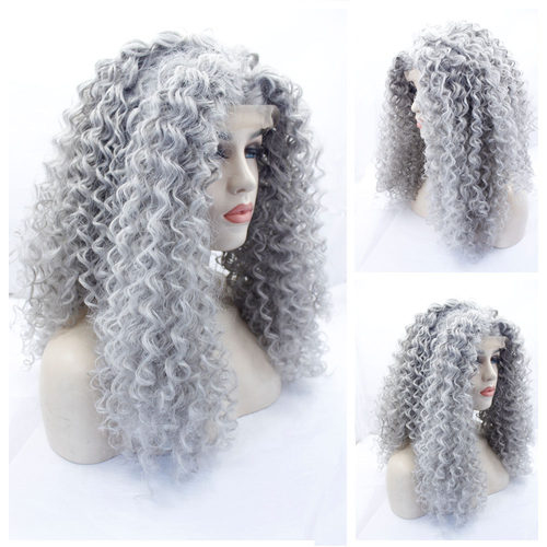 中灰 非洲小卷 半手钩蕾丝 高温丝 头套grey hair front lace wig