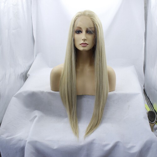 long blonde synthetic wig金色顺直自有分前蕾丝假发头套外贸