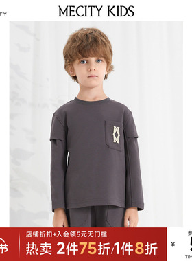 mecity kids童装夏男童绣花装饰标针织短袖T恤