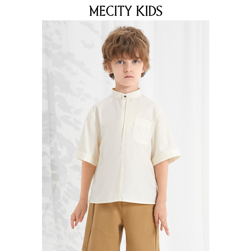 mecity kids童装夏男童白色套头式短袖衬衫宽松592462