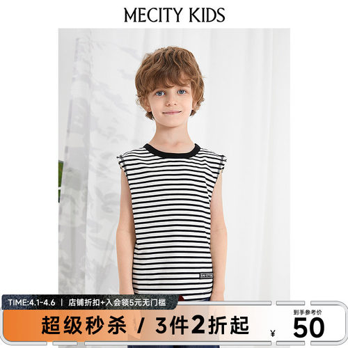mecity kids童装夏圆领条纹背心款针织无袖恤504434