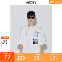 春季 宽松印花潮流白色宽松休闲T恤男 MECITY男士