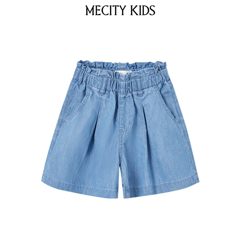 mecity kids童装夏女童纯色宽松休闲牛仔短裤506541