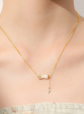 乔木记纯银新中式和田玉竹节项链