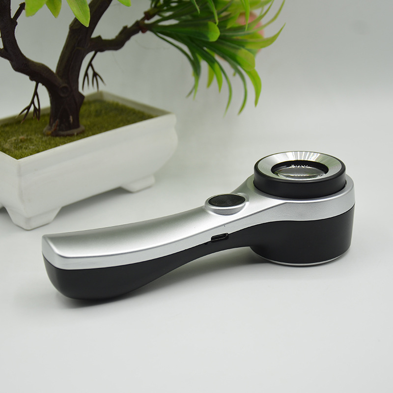 LED灯锂电池充电60倍放大镜珠宝鉴定工具手持式高清带刻度验钞灯