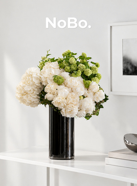 NoBo 大堂桌花仿真花套装黑色直筒玻璃瓶客厅玄关高级花艺摆件