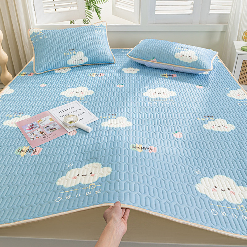 夏季冰丝乳胶床垫1.8米夏天凉席三件套薄款可水洗折叠1.5家用软垫