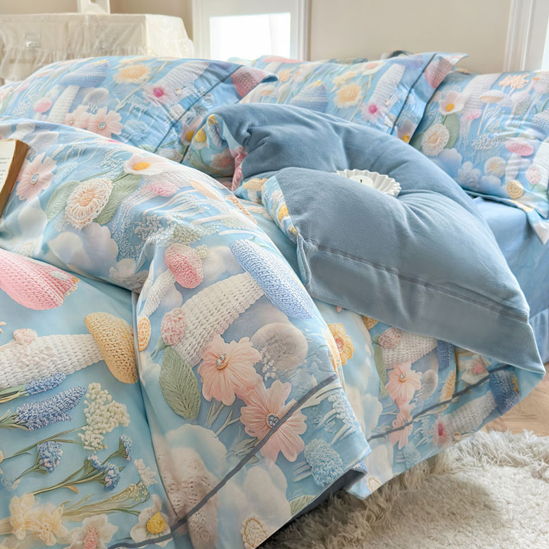 冬季全棉加牛奶绒床上四件套