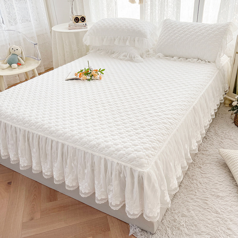 公主风短款床裙三件套裙式蕾丝边夹棉防滑套纯色床罩单件2026新款