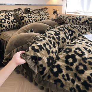 冬季兔毛牛奶绒夹棉床笠式床裙四件套加厚珊瑚法兰绒被套保暖床罩