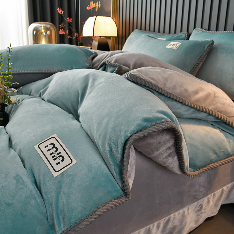 冬季保暖牛奶绒被套四件套