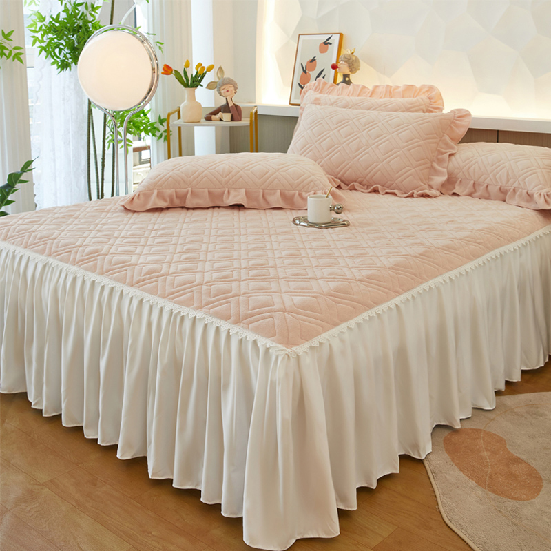 冬季牛奶绒床笠式床裙二合一