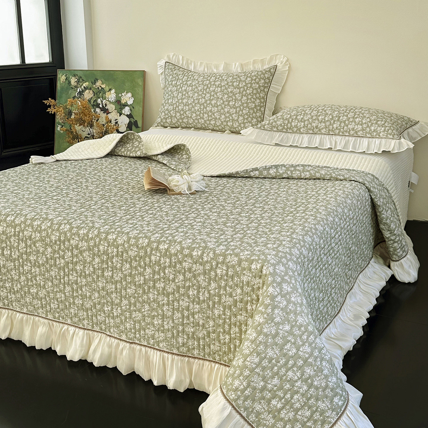 2026新款全棉13372法式花边床盖单件四季通用纯棉夹棉床单三件套,床上用品,床盖,淘宝优惠券,粉丝福利购,淘宝优惠卷