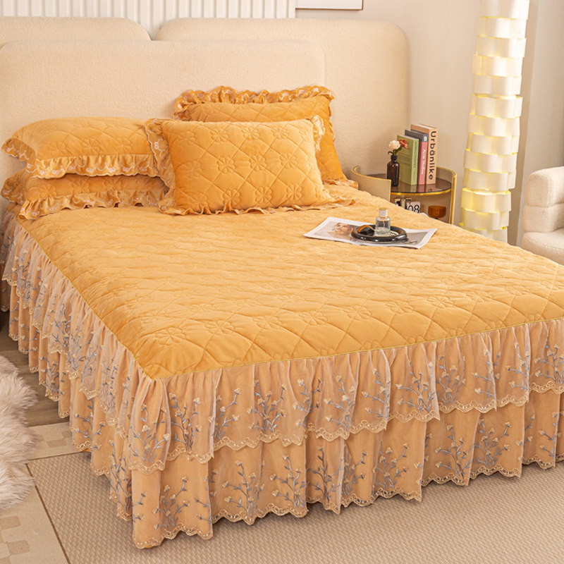 冬季公主风牛奶绒加厚床裙单件宝宝绒夹棉保暖床罩床围遮丑蕾丝边,床上用品,床裙,淘宝优惠券,粉丝福利购,淘宝优惠卷