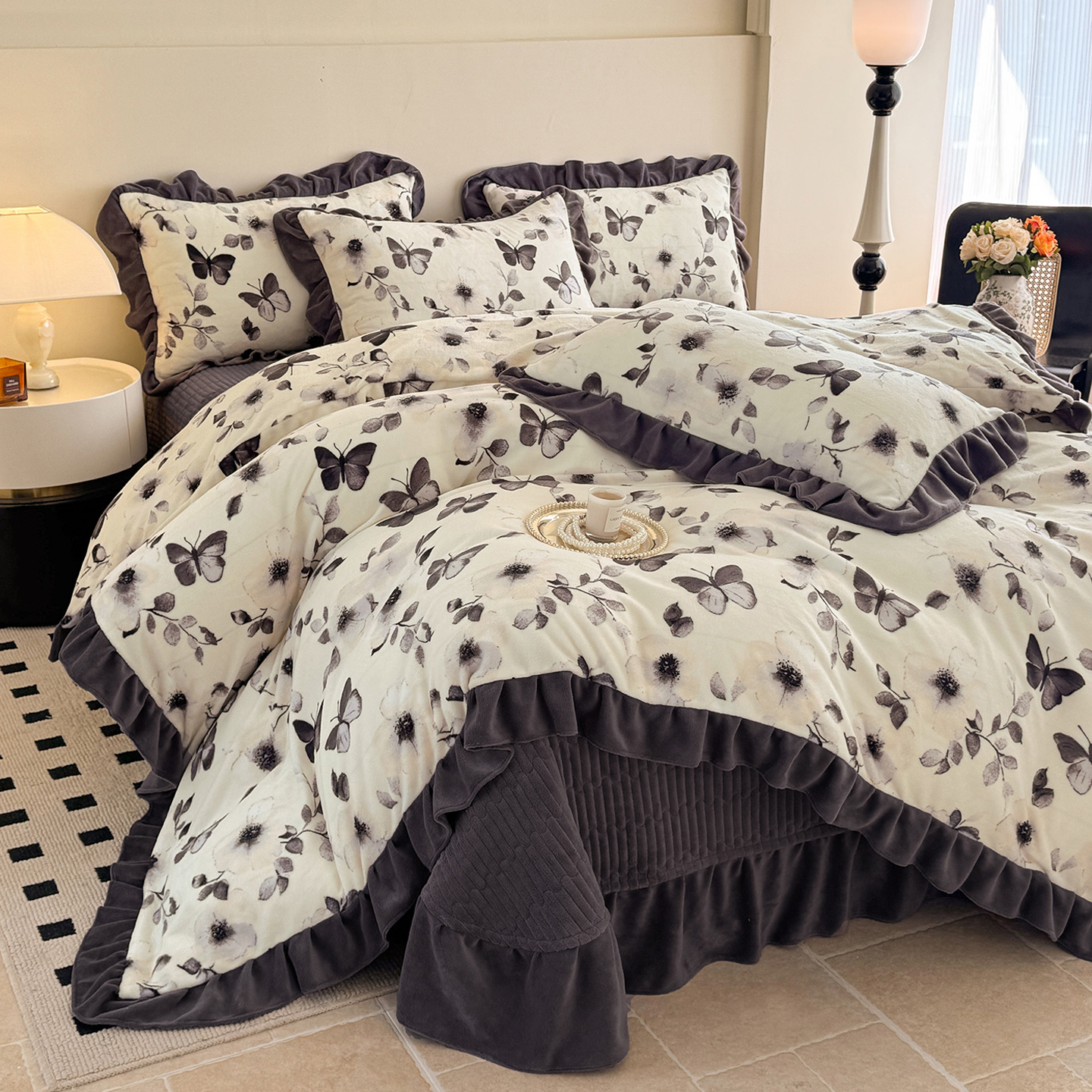 韩版加厚牛奶绒床盖四件套