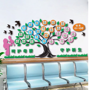 关爱母婴室布置新生儿科月子中心妇产科医院产科文化墙装饰3D墙贴