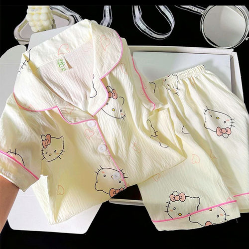 HelloKitty卡通睡衣男女通用2026夏云朵棉短袖短裤家居服套装宽松