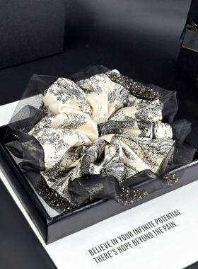 品质好货！文艺江南水墨纱边包钻印花大肠发圈布艺发饰丝缎扎发绳