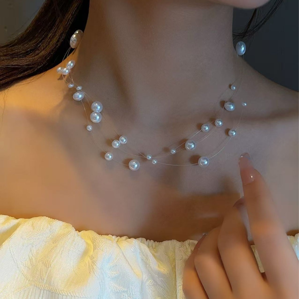 轻奢满天星多层叠戴人鱼线珍珠项链女高级感网红同款锁骨链批发