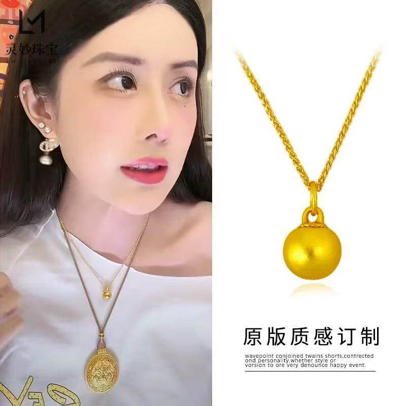 韦雪同款古法有球bi应球球项链镶钻小金球圆球项链新中式毛衣链女