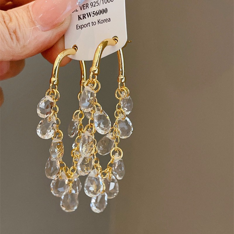 中古风绿松石葡萄串长耳环电镀18K真金复古重工高级感水晶长耳坠