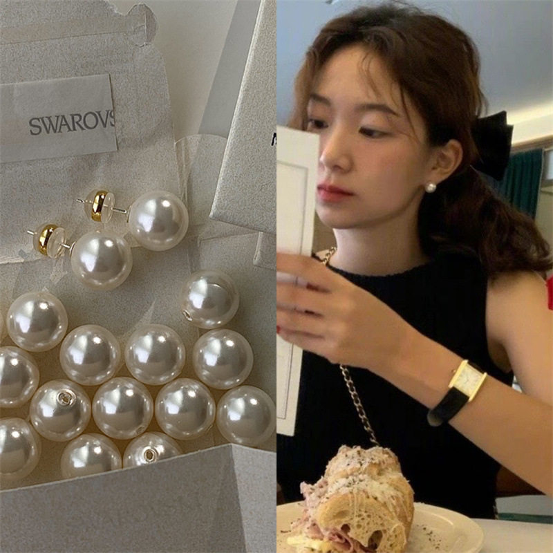 高级感博主fever同款强光单颗正圆简约珍珠耳钉气质百搭耳环女
