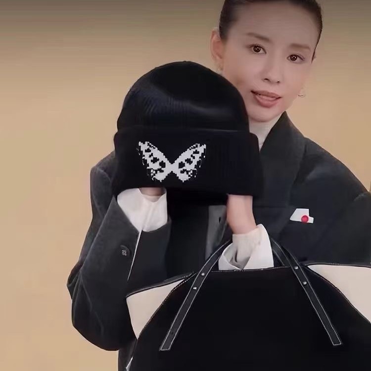 2026新款董洁同款蝴蝶毛线帽女秋冬季百搭针织冷帽保暖护耳显脸小