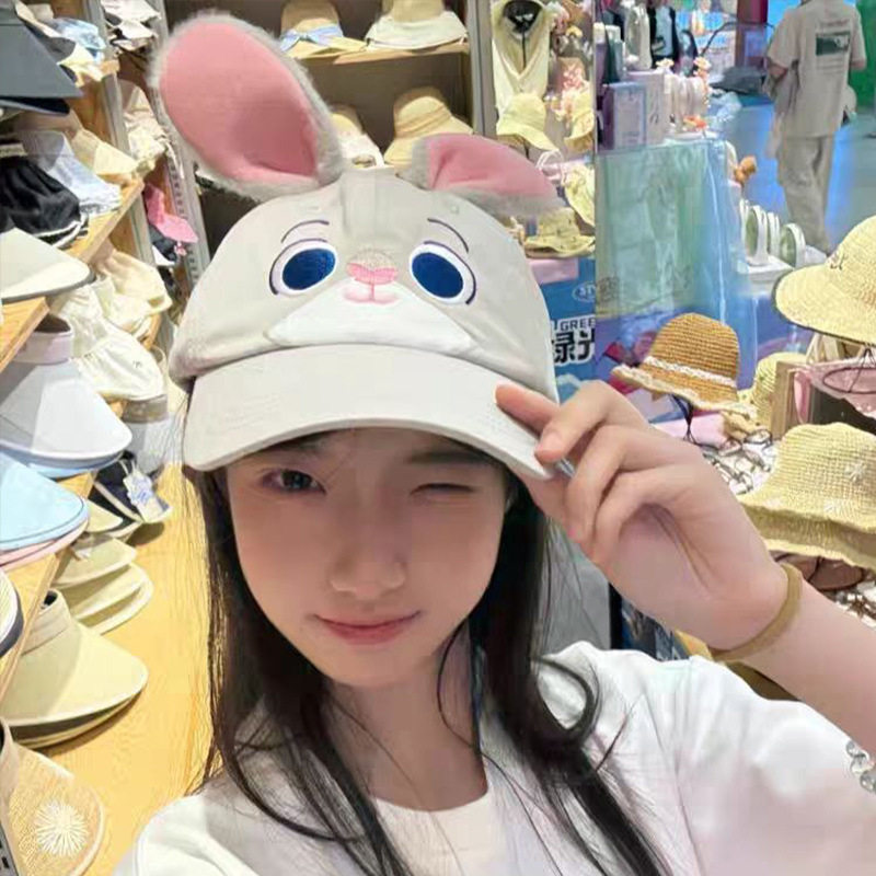 可爱灰色兔子渔夫帽子女2025新款夏季遮阳防晒甜美百搭朱迪鸭舌帽