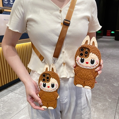 卡通Labubu适用OPPO Reno13F/12/11手机壳A3X A5PRO A72可爱爆款Realme12/11/C75立体创意斜跨背带软