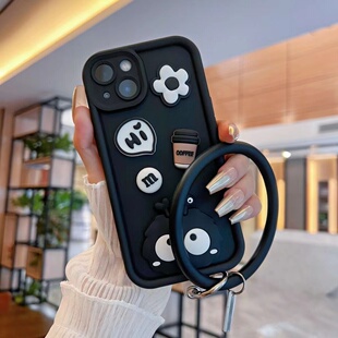 S24Plus手机壳A24 A04E创意A13 A34 A53搞怪咖啡小煤球A54 A12保护套 A22 韩风立体卡通适用三星S23