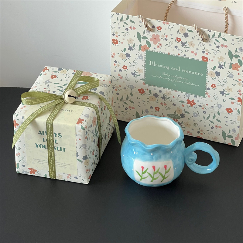 圣诞礼物包装ins风清新小花陶瓷马克水杯下午茶咖啡杯伴手礼盒