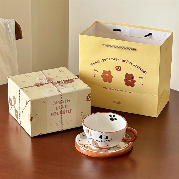 新年礼物送女生超可爱ins风卡通焦糖小狗陶瓷咖啡杯碟下午茶杯,餐饮具,咖啡杯,淘宝优惠券,粉丝福利购,淘宝优惠卷