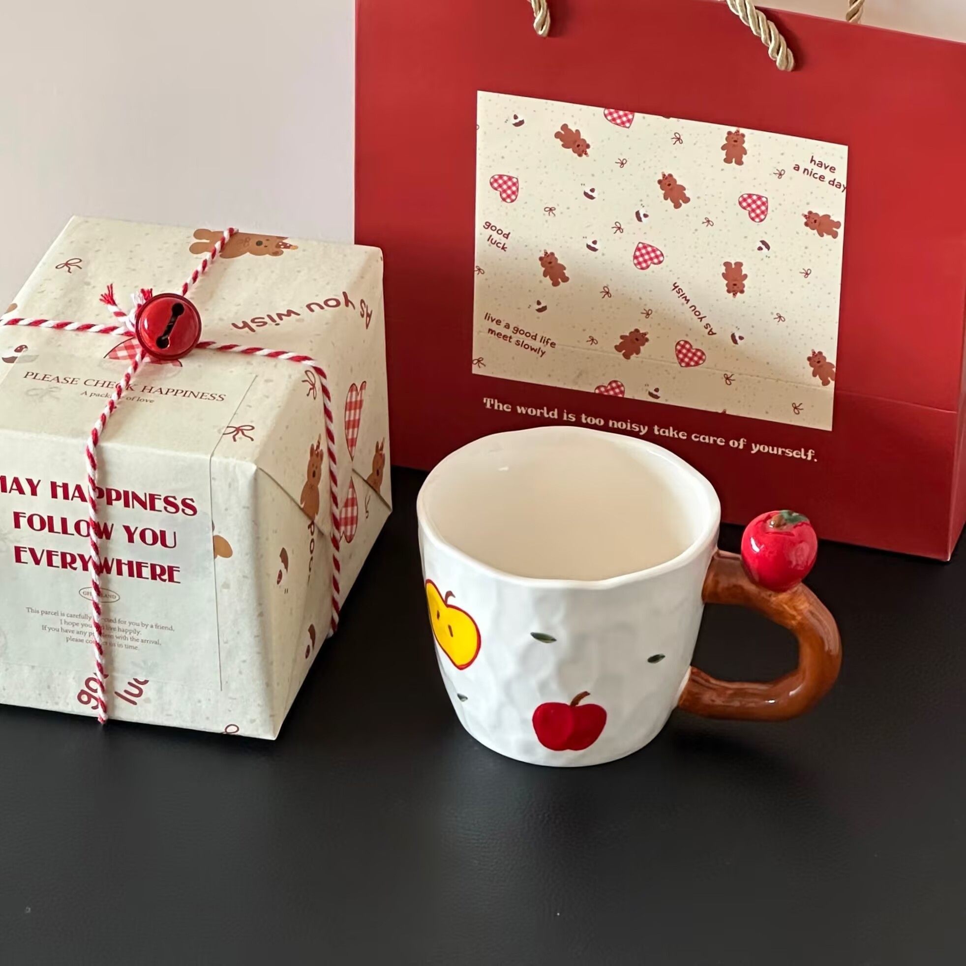 送女生新年礼物可爱卡通韩式ins立体苹果实用陶瓷水杯子咖啡杯,餐饮具,马克杯,淘宝优惠券,粉丝福利购,淘宝优惠卷