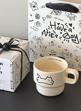 正品！生日礼物可爱猫咪杯子ins风情侣闺蜜伴手礼物陶瓷咖啡水杯