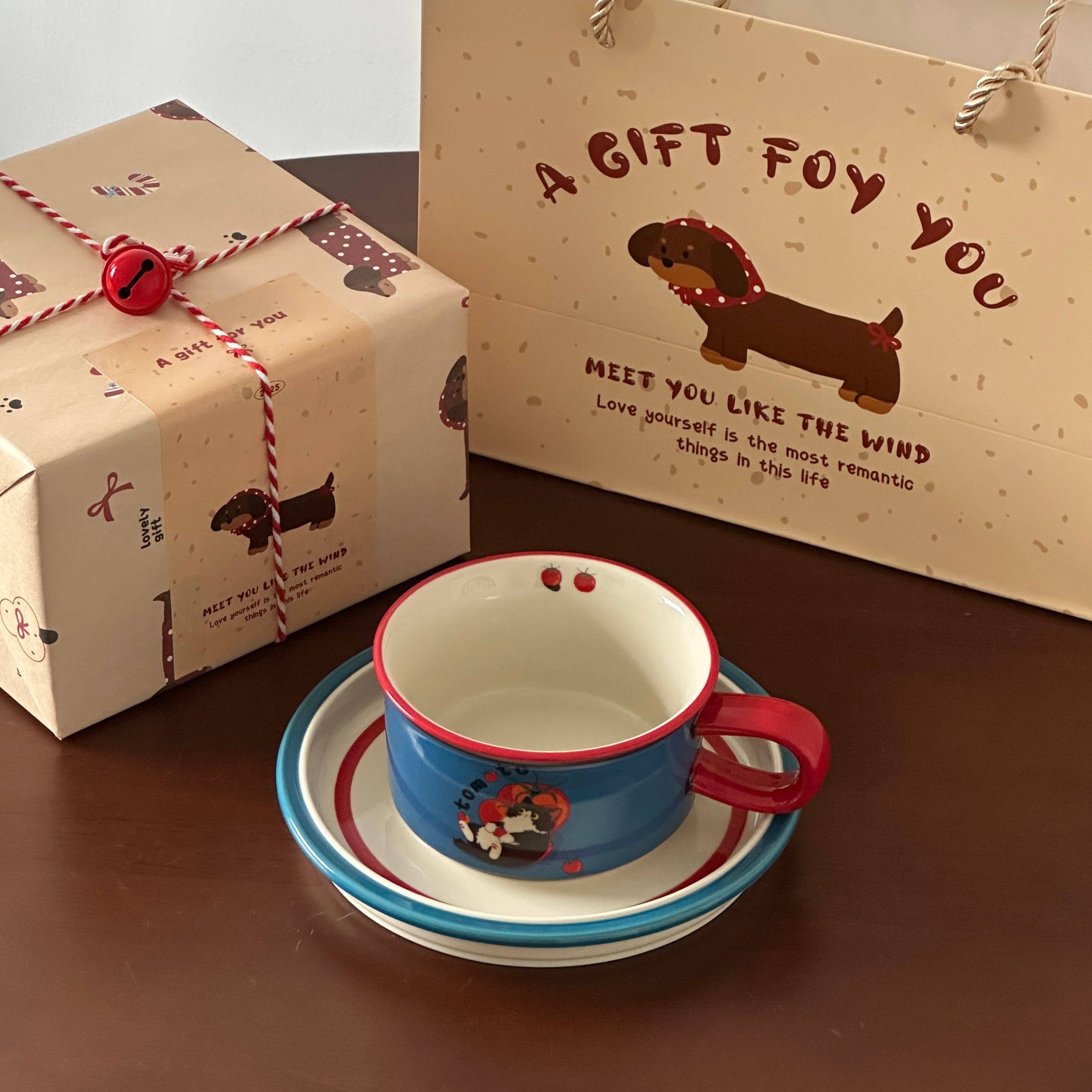 手绘卡通咖啡杯碟套装陶瓷马克杯高档精致下午茶拉花闺蜜生日礼物